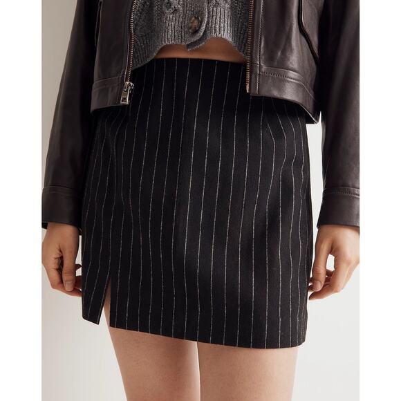 NWT Madewell Wool-Blend Mini Skirt Black Stripe Size 2 - Picture 3 of 7